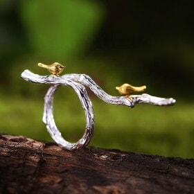 Fashion-Bird-on-Branch-Adjustable-Silver-ring