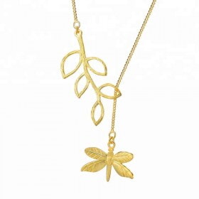 Fashion-Cute-Dragonfly-Leaf-silver-long-necklace