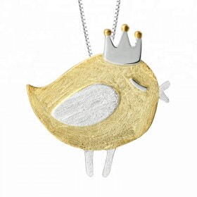 Wholesale-925-silver-Princess-Bird-crown-pendant